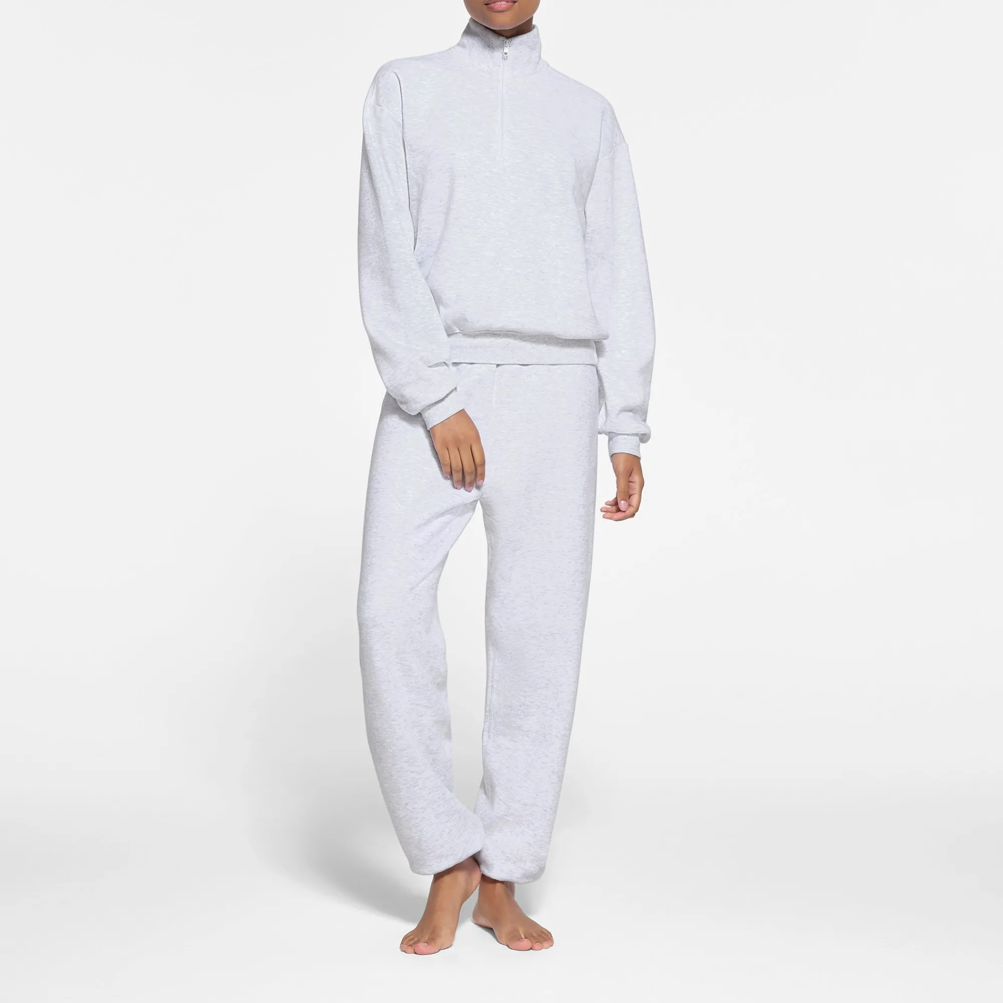 COTTON FLEECE CLASSIC QUARTER ZIP PULLOVER | LIGHT HEATHER GREY-Skims New