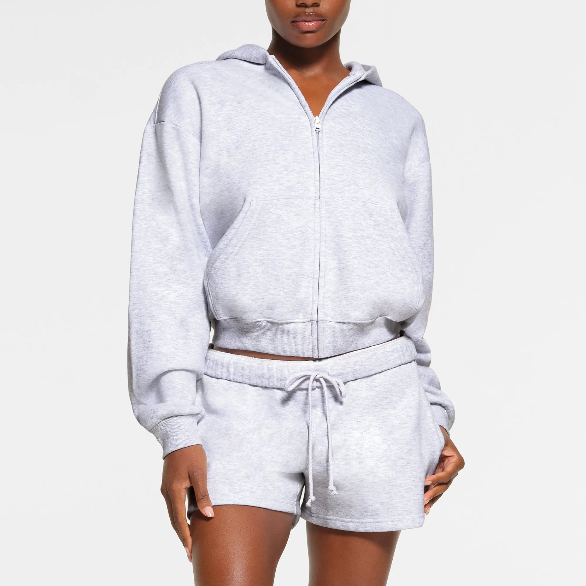 COTTON FLEECE CLASSIC ZIP UP HOODIE | LIGHT HEATHER GREY-Skims Hot