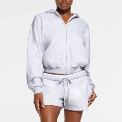 COTTON FLEECE CLASSIC ZIP UP HOODIE | LIGHT HEATHER GREY-Skims Hot