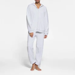 COTTON FLEECE OVERSIZED ZIP UP HOODIE | LIGHT HEATHER GREY-Skims New
