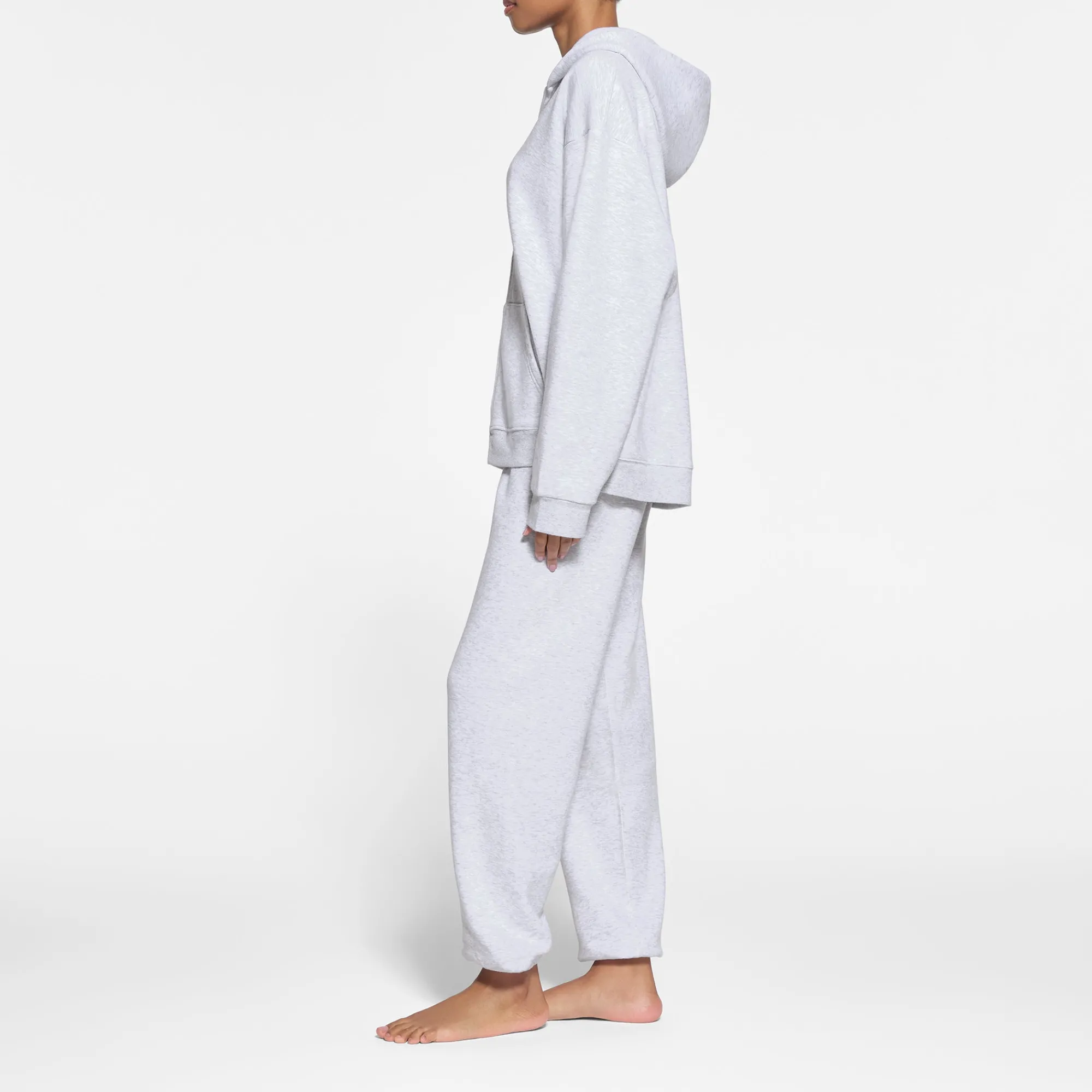 COTTON FLEECE OVERSIZED ZIP UP HOODIE | LIGHT HEATHER GREY-Skims New