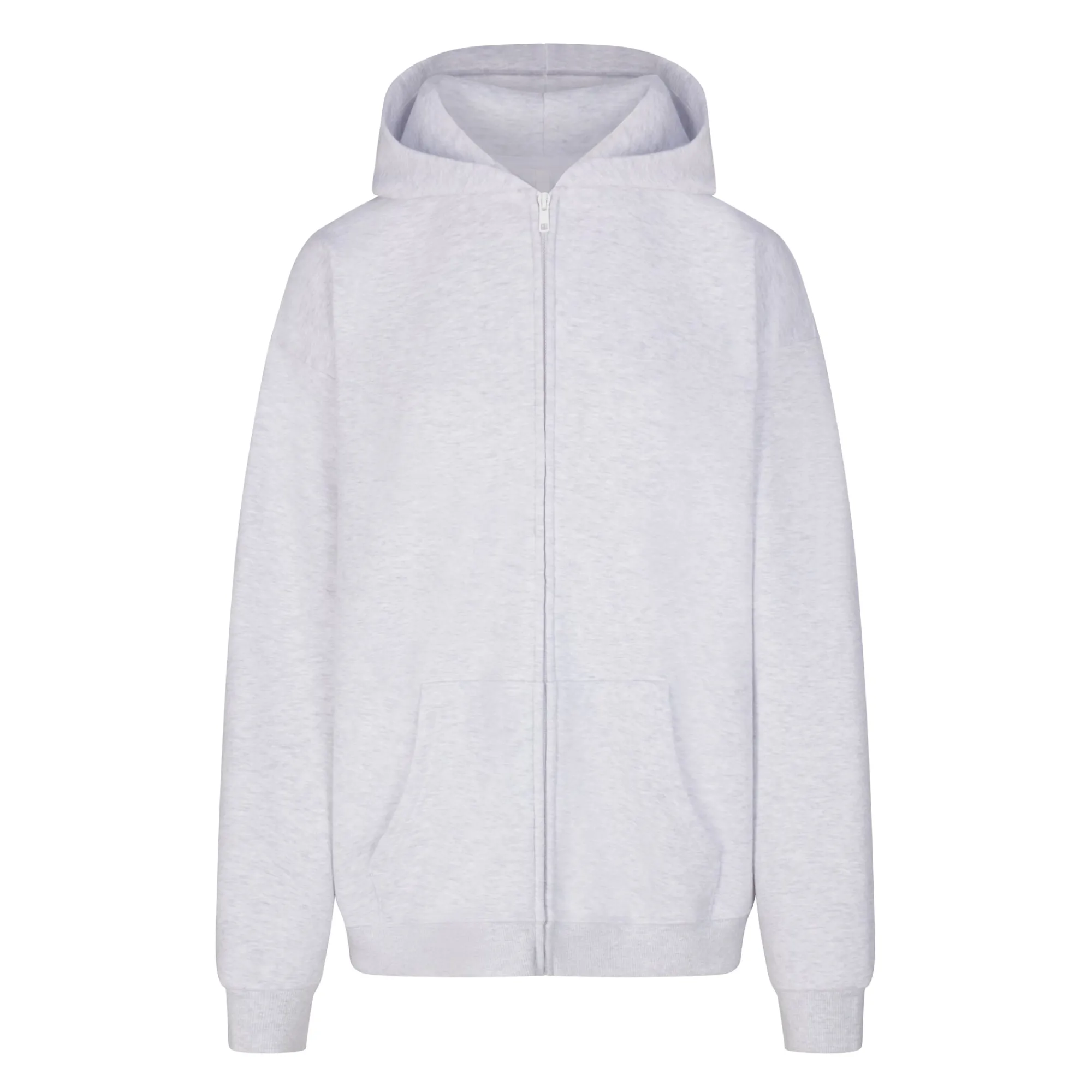 COTTON FLEECE OVERSIZED ZIP UP HOODIE | LIGHT HEATHER GREY-Skims New