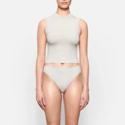 COTTON JERSEY CHEEKY TANGA | LIGHT HEATHER GREY-Skims Fashion