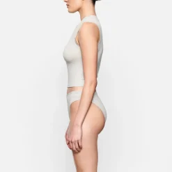 COTTON JERSEY CHEEKY TANGA | LIGHT HEATHER GREY-Skims Fashion