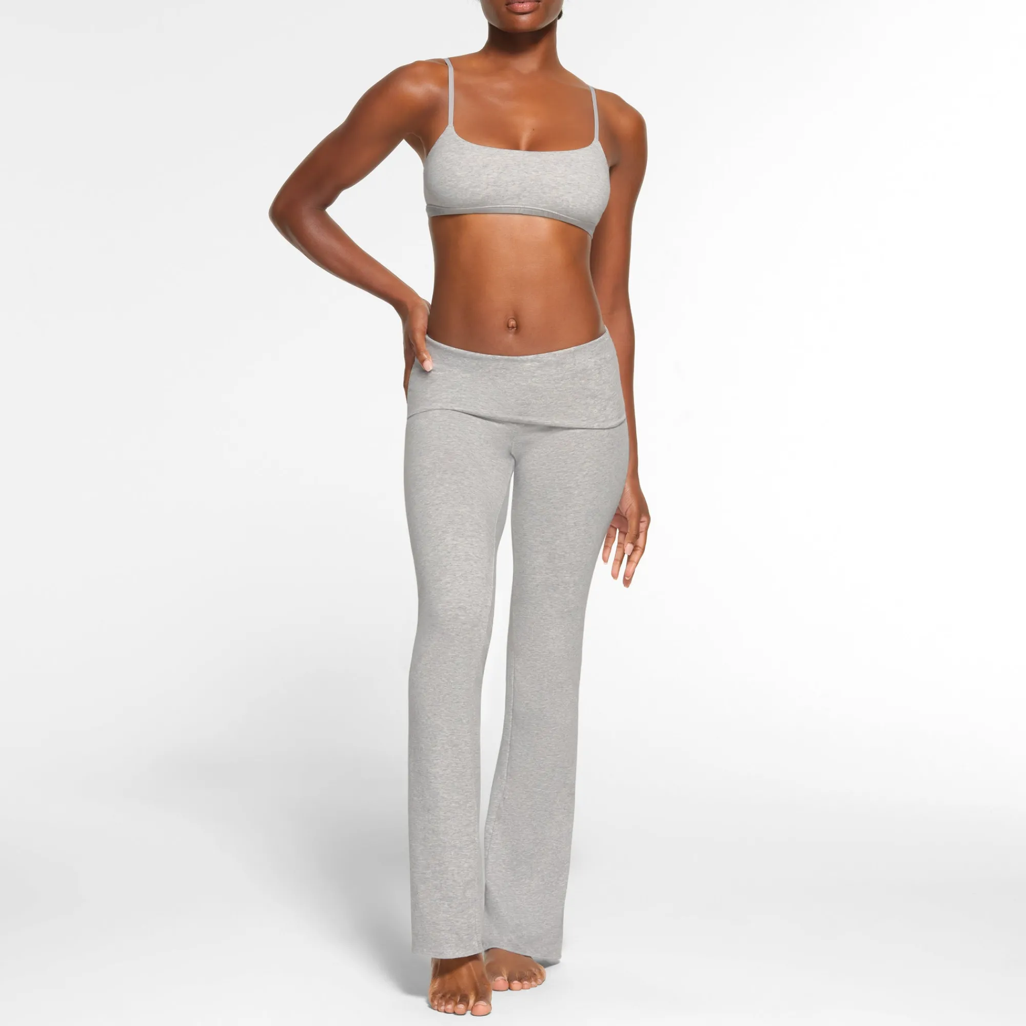 COTTON JERSEY FOLDOVER PANT | LIGHT HEATHER GREY-Skims Fashion