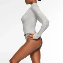 COTTON JERSEY LONG SLEEVE TURTLENECK | LIGHT HEATHER GREY-Skims Online