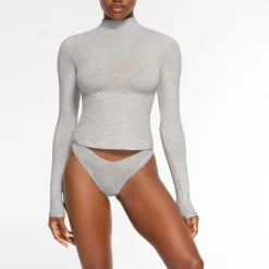 COTTON JERSEY LONG SLEEVE TURTLENECK | LIGHT HEATHER GREY-Skims Online