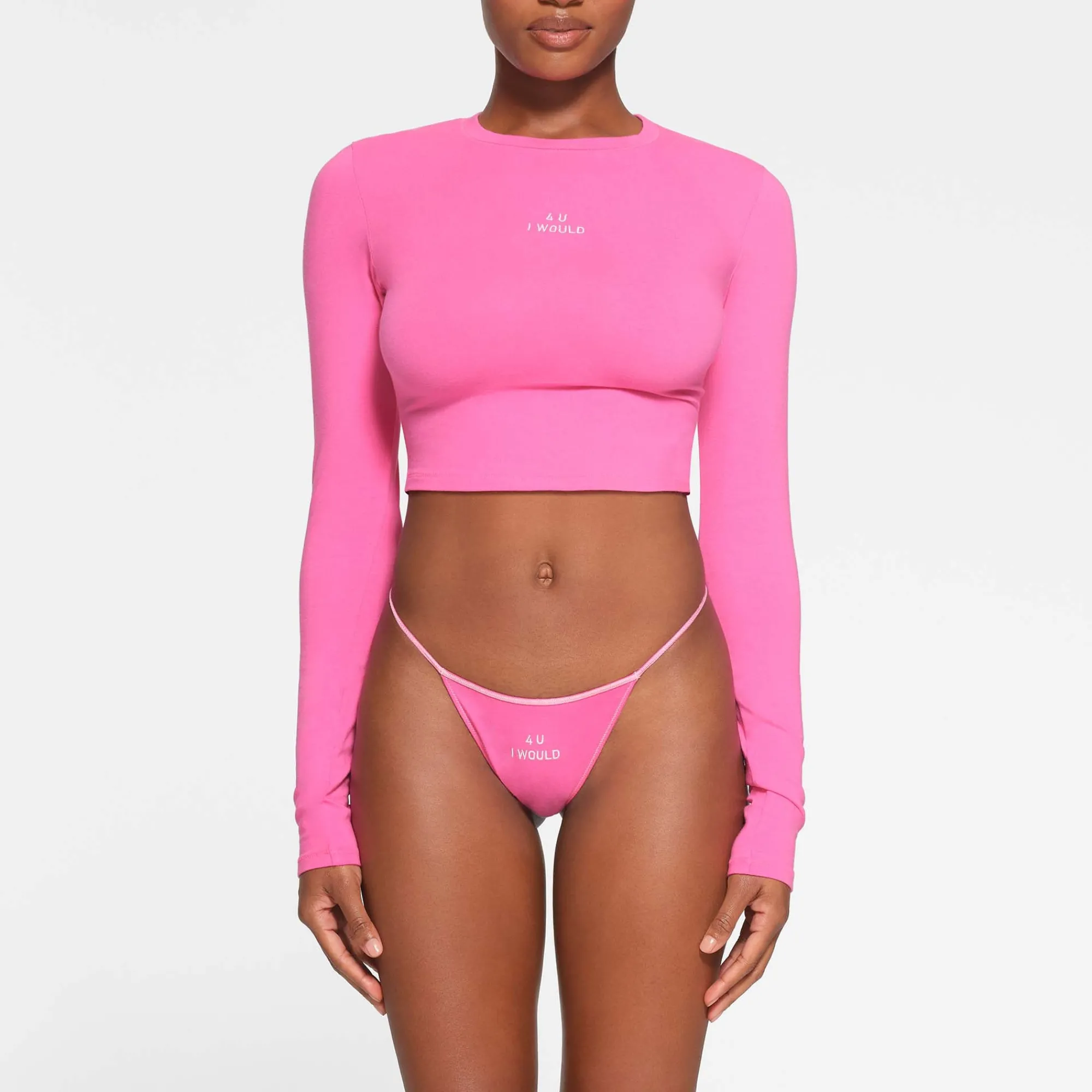 COTTON JERSEY LONG SLEEVE CROPPED T-SHIRT | HOT PINK-Skims Clearance