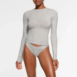 COTTON JERSEY LONG SLEEVE T-SHIRT | LIGHT HEATHER GREY-Skims Outlet