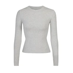 COTTON JERSEY LONG SLEEVE T-SHIRT | LIGHT HEATHER GREY-Skims Outlet