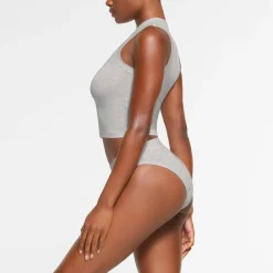 COTTON JERSEY MOCK NECK TANK | LIGHT HEATHER GREY-Skims Hot