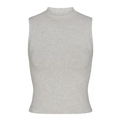 COTTON JERSEY MOCK NECK TANK | LIGHT HEATHER GREY-Skims Hot