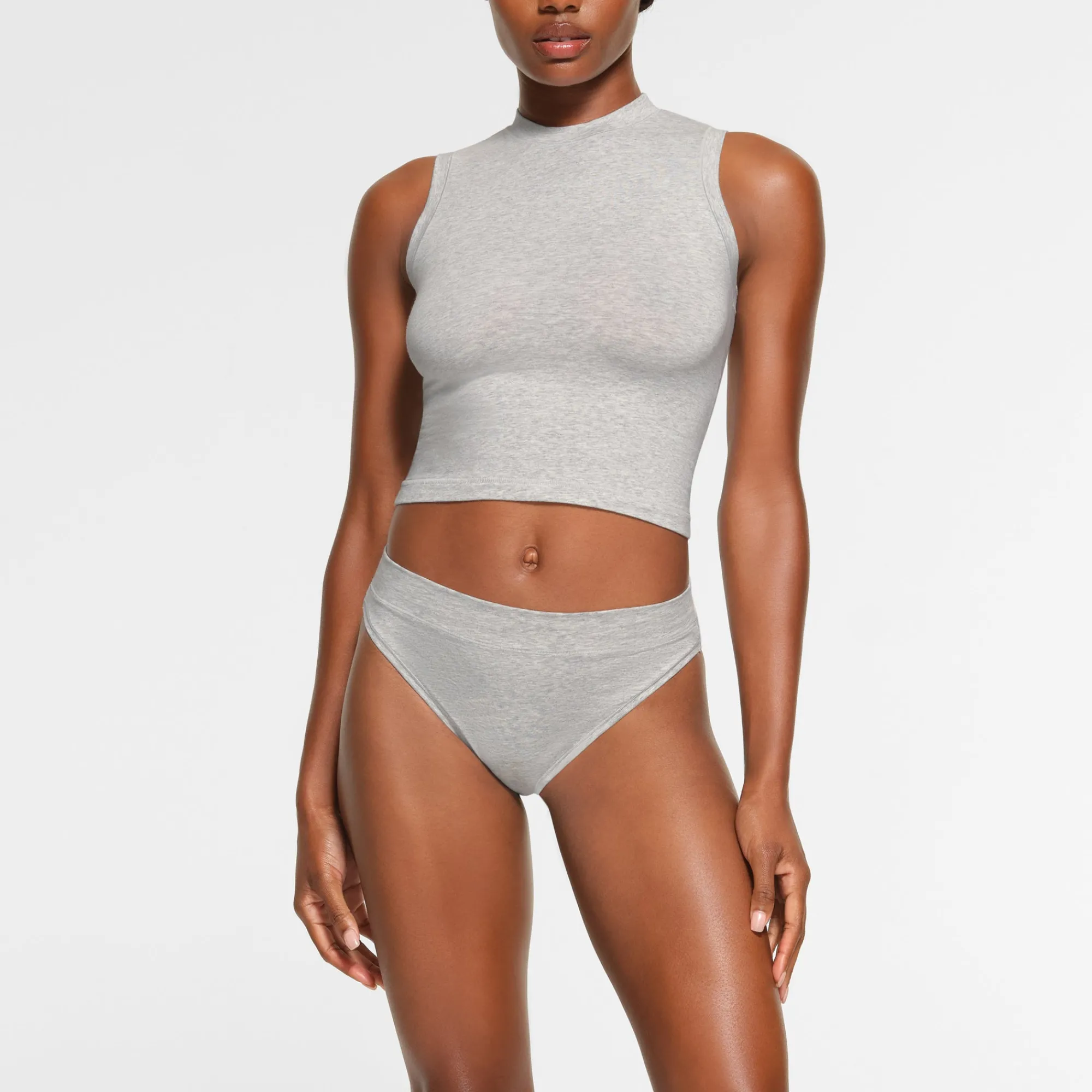 COTTON JERSEY MOCK NECK TANK | LIGHT HEATHER GREY-Skims Hot