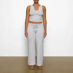 COTTON JERSEY STRAIGHT LEG PANT | LIGHT HEATHER GREY-Skims Best