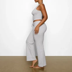 COTTON JERSEY STRAIGHT LEG PANT | LIGHT HEATHER GREY-Skims Best