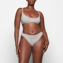 COTTON LOGO HIGH LEG BIKINI | LIGHT HEATHER GREY-Skims Outlet
