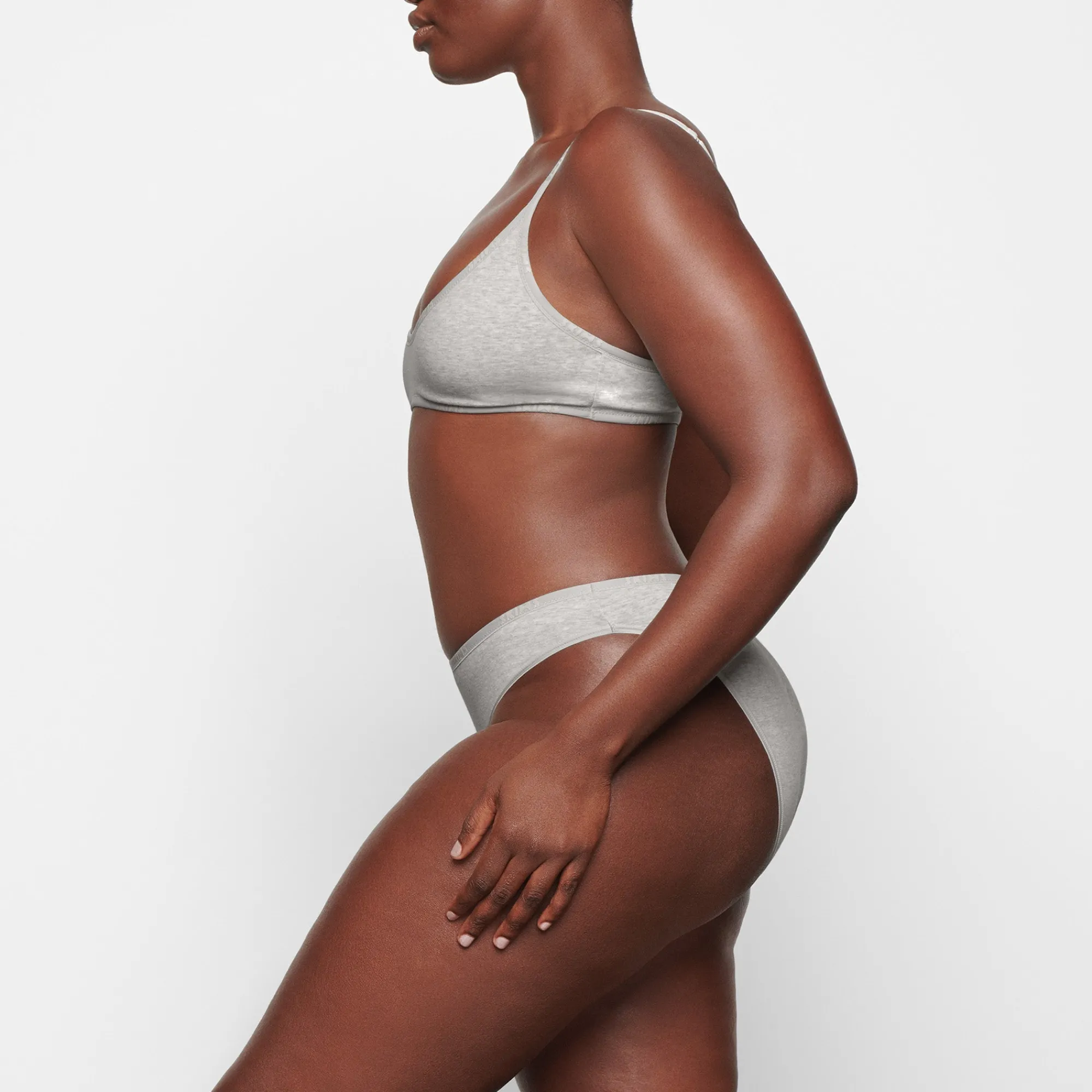 COTTON LOGO HIGH LEG BIKINI | LIGHT HEATHER GREY-Skims Outlet