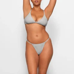 COTTON LOGO STRING THONG | LIGHT HEATHER GREY-Skims Best