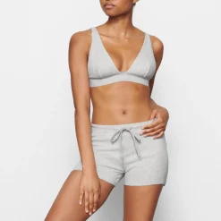 COTTON RIB DRAWSTRING SHORT | LIGHT HEATHER GREY-Skims Outlet
