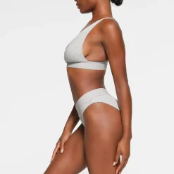 COTTON RIB PLUNGE BRALETTE | LIGHT HEATHER GREY-Skims Outlet