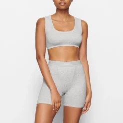 COTTON RIB SCOOP NECK BRALETTE | LIGHT HEATHER GREY-Skims Outlet