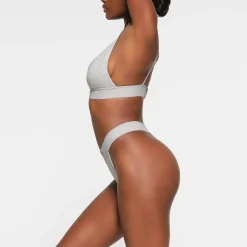 COTTON RIB THONG | LIGHT HEATHER GREY-Skims Clearance