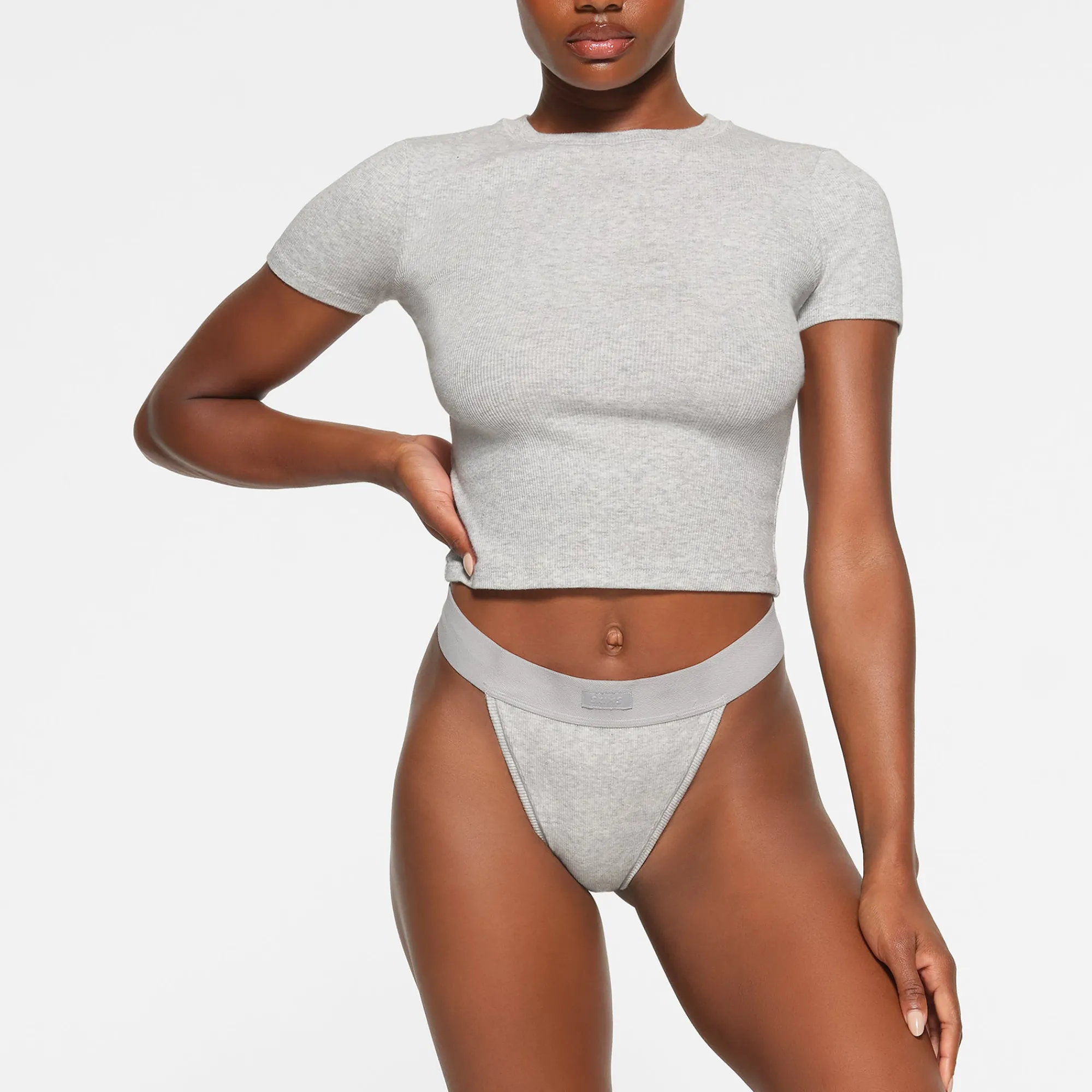 COTTON RIB T-SHIRT | LIGHT HEATHER GREY-Skims New