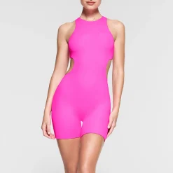 FITS EVERYBODY HIGH NECK CUT OUT ONESIE | NEON PINK-Skims Best