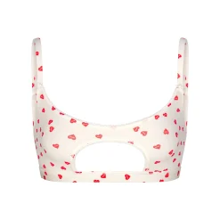 FITS EVERYBODY PICOT TRIM CUT OUT SCOOP BRALETTE | RUBY HEART PRINT-Skims New