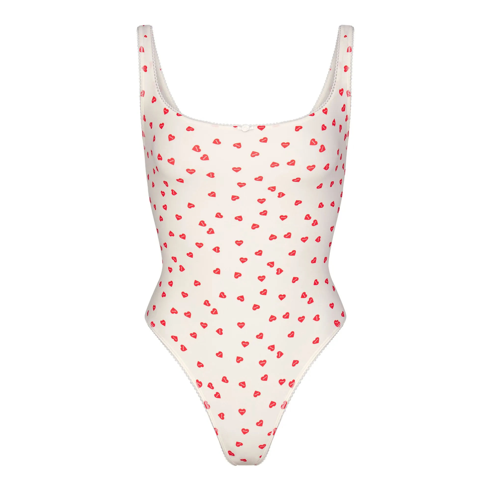 FITS EVERYBODY PICOT TRIM SQUARE NECK BODYSUIT | RUBY HEART PRINT-Skims Best