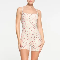 FITS EVERYBODY PICOT TRIM ONESIE | RUBY HEART PRINT-Skims Online