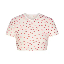 FITS EVERYBODY PICOT TRIM SUPER CROPPED T-SHIRT | RUBY HEART PRINT-Skims Best