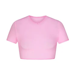FITS EVERYBODY PICOT TRIM SUPER CROPPED T-SHIRT | BUBBLE GUM-Skims Clearance