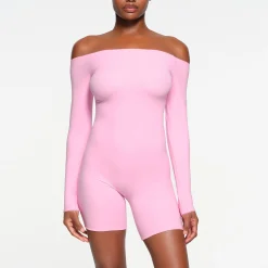 FITS EVERYBODY PICOT TRIM OFF THE SHOULDER ONESIE | BUBBLE GUM-Skims Sale