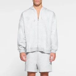 FLEECE LOUNGE MENS OVERSIZED ZIP UP HOODIE | LIGHT HEATHER GREY-Skims Online
