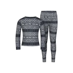 LOGO PLUSH POINTELLE KIDS LONG SLEEVE SET | ONYX FAIR ISLE-Skims Clearance