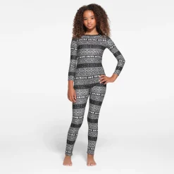 LOGO PLUSH POINTELLE KIDS LONG SLEEVE SET | ONYX FAIR ISLE-Skims Clearance