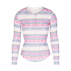 LOGO PLUSH POINTELLE LONG SLEEVE HENLEY | OPAL FAIR ISLE-Skims Online