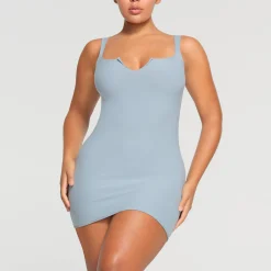 RAW EDGE SLIT FRONT MINI DRESS |-Skims Online