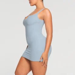 RAW EDGE SLIT FRONT MINI DRESS |-Skims Online