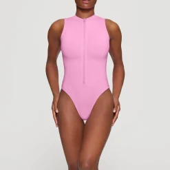 SIGNATURE SWIM ZIP FRONT SLEEVELESS ONE PIECE | LIGHT PINK-Skims Online