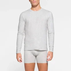 COTTON MENS LONG SLEEVE T-SHIRT | LIGHT HEATHER GREY-Skims Fashion