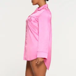 HOTEL SHINE BUTTON UP SLEEP DRESS | NEON ORCHID-Skims Clearance