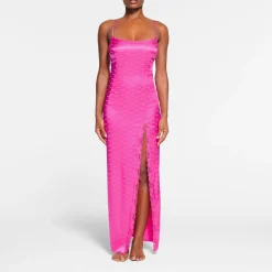 JACQUARD LACE LONG DRESS | HOT PINK-Skims Online
