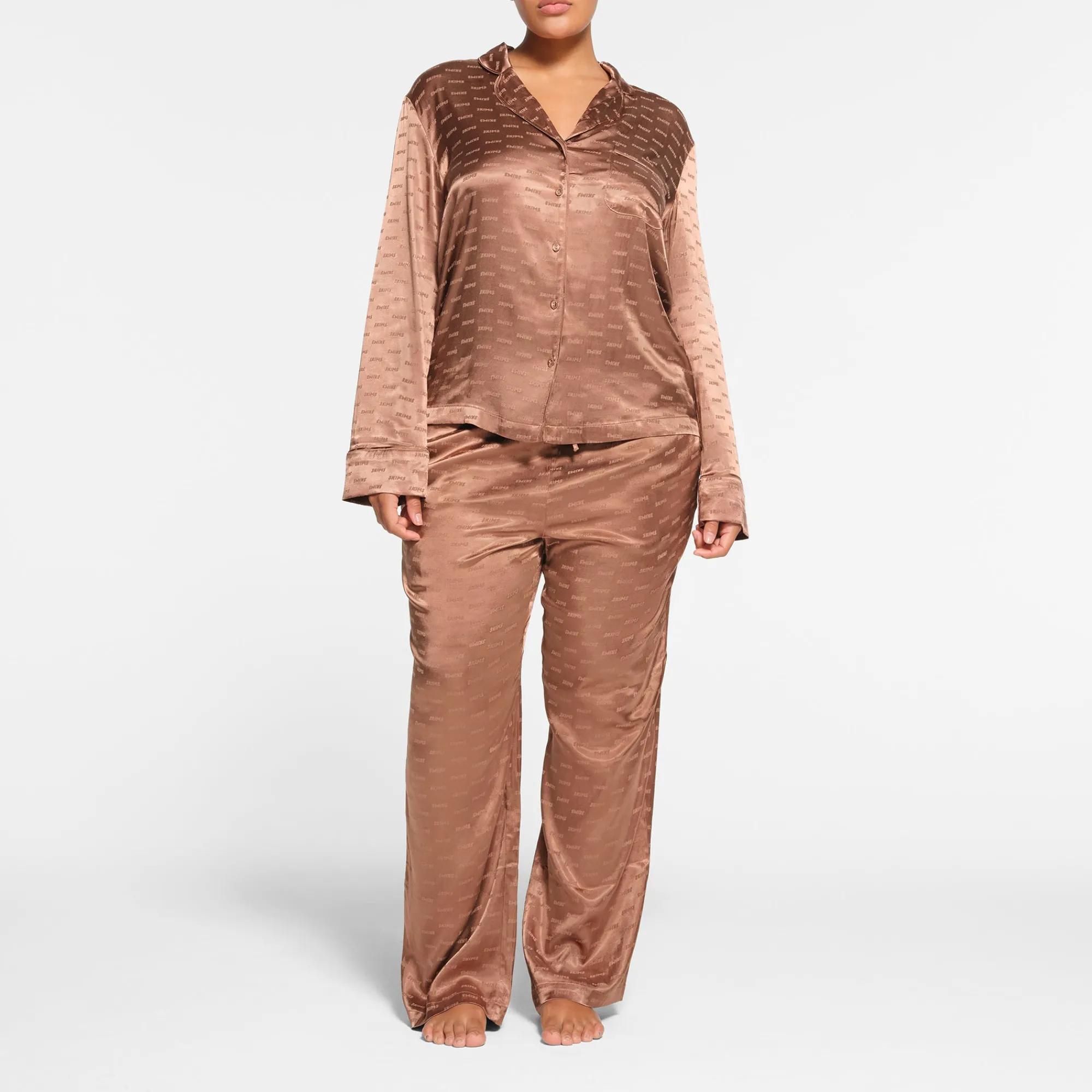 JACQUARD LONG SLEEVE BUTTON UP SLEEP SET |-Skims Outlet