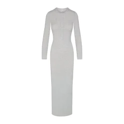 SLEEP HENLEY LONG DRESS | LIGHT HEATHER GREY-Skims Clearance
