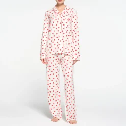 SLEEP LONG SLEEVE BUTTON UP SET | RUBY AND MARBLE HEART-Skims Clearance