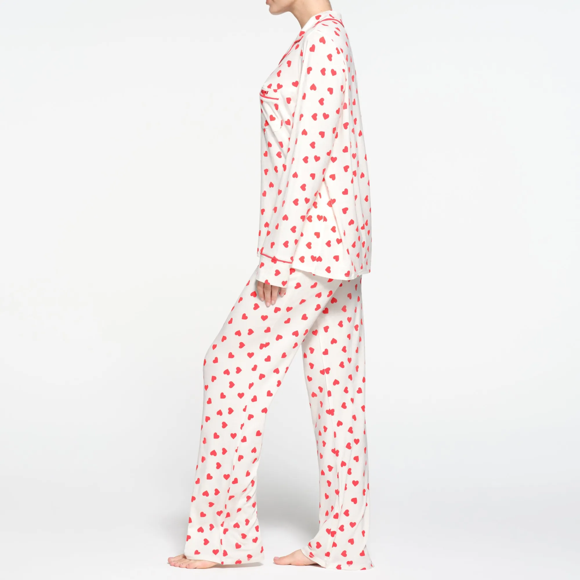 SLEEP LONG SLEEVE BUTTON UP SET | RUBY AND MARBLE HEART-Skims Clearance