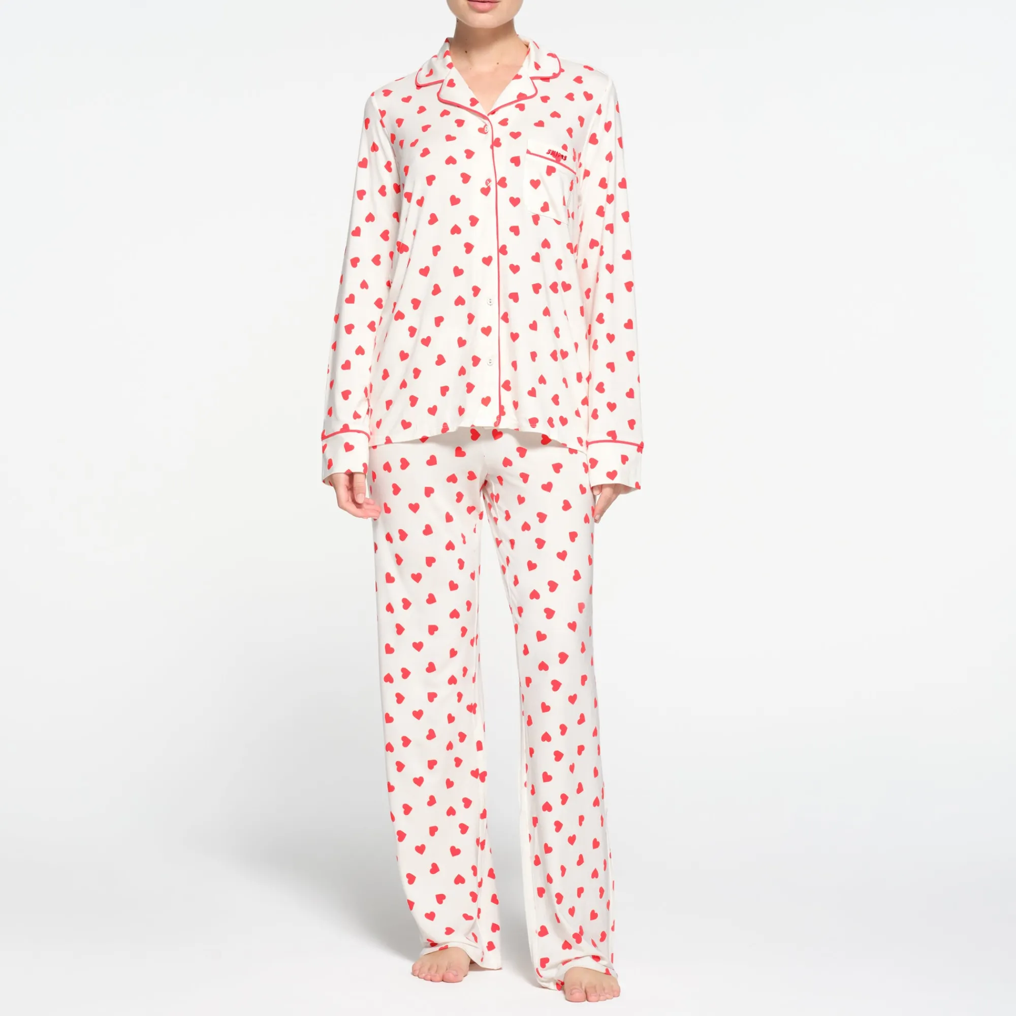 SLEEP LONG SLEEVE BUTTON UP SET | RUBY AND MARBLE HEART-Skims Clearance