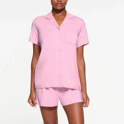 SLEEP SHORT SLEEVE BUTTON UP SET | BUBBLE GUM-Skims Sale